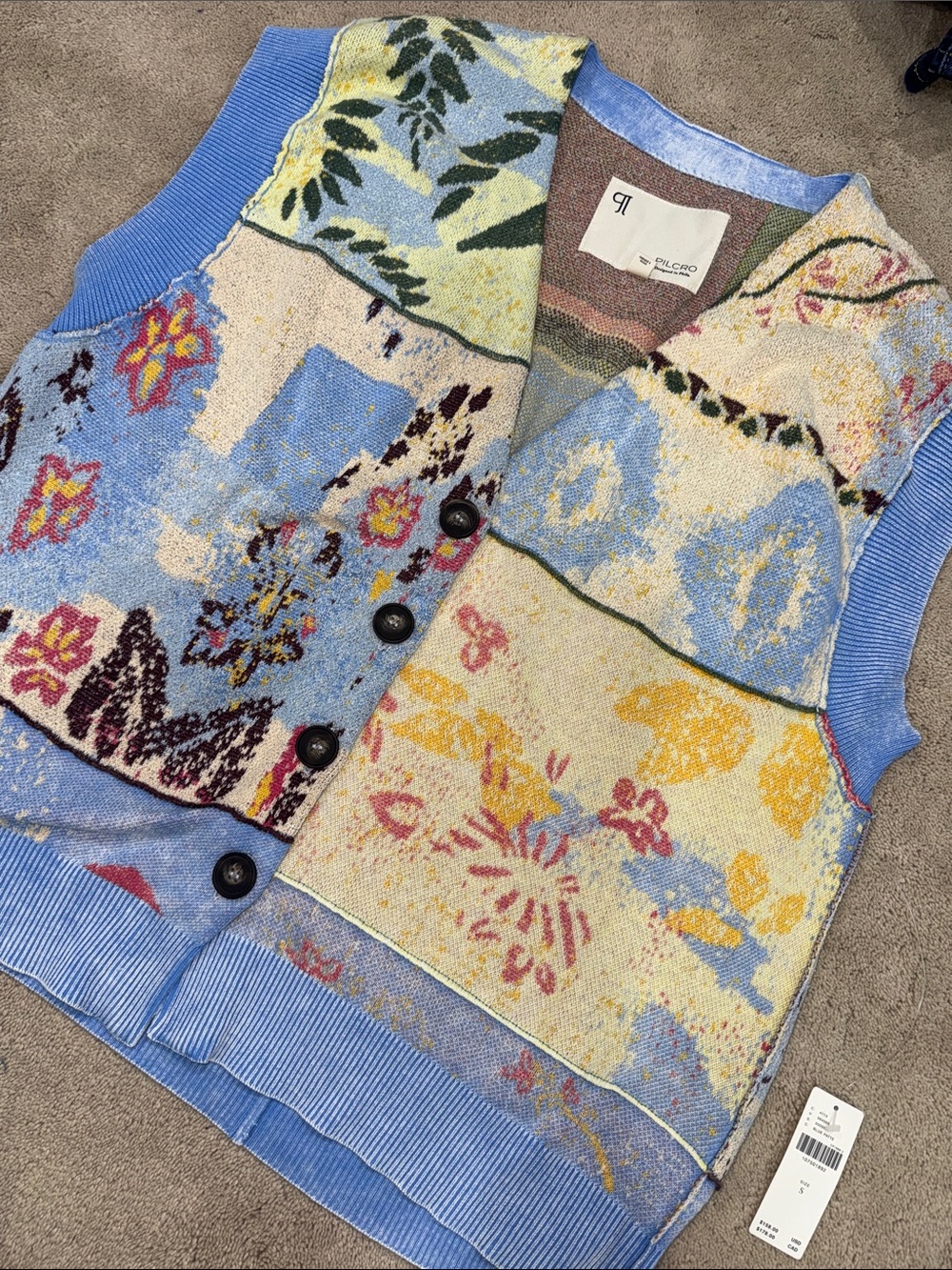 Pilcro Multicolor Patchwork Floral Knit Vest